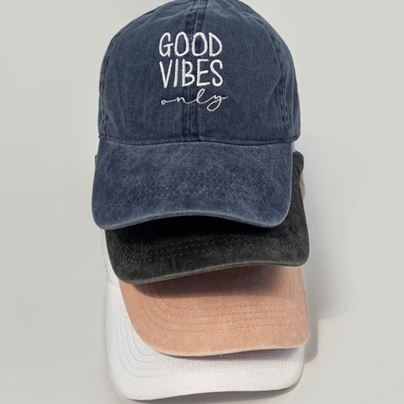 Burgundy Vintage Washed Good Vibes Only Women's Baseball Cap Casual Hat - Picture 2 of 2